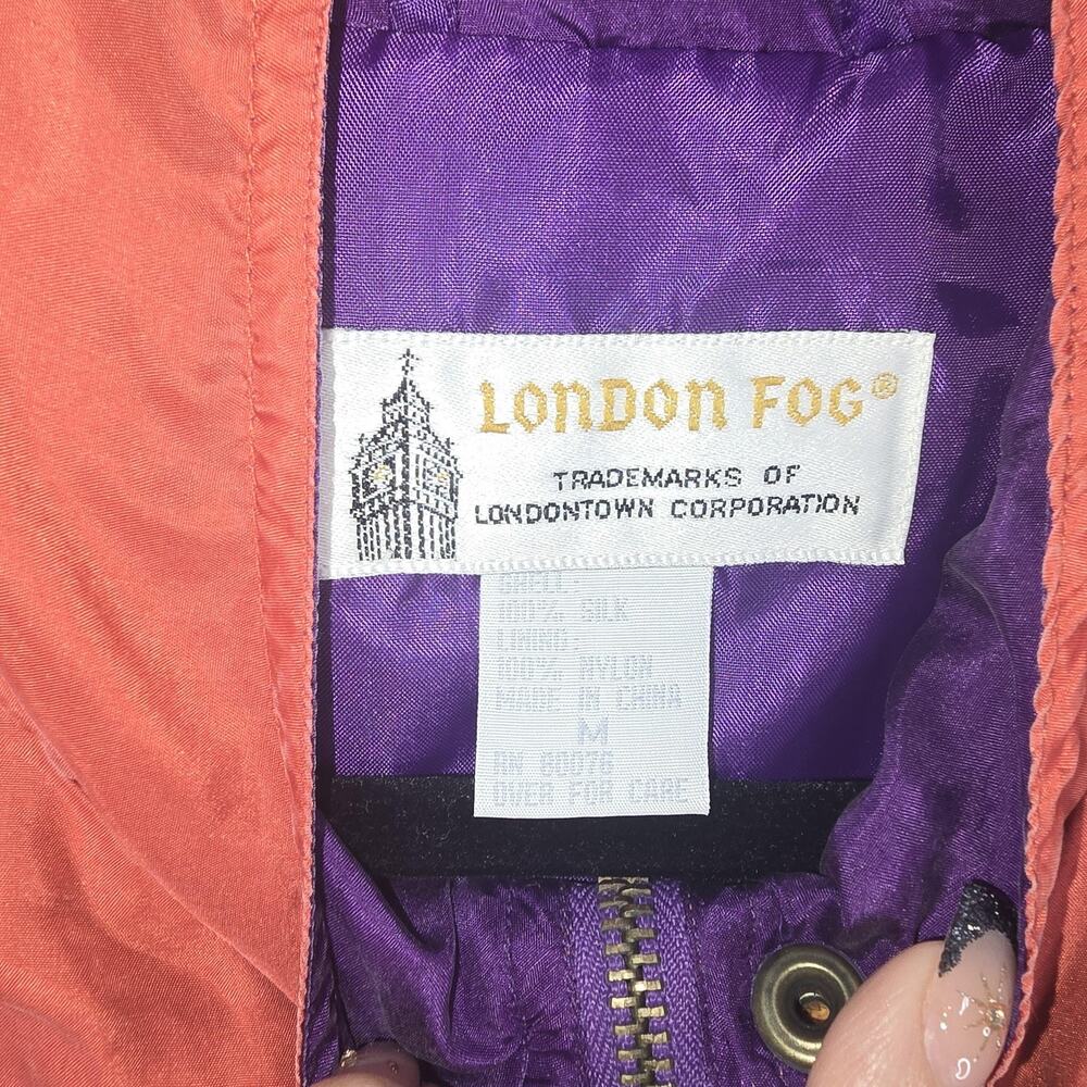 Vintage London Fog Jacket Womens Medium Colorblock Silk Windbreaker 80s Retro - Picture 2 of 6